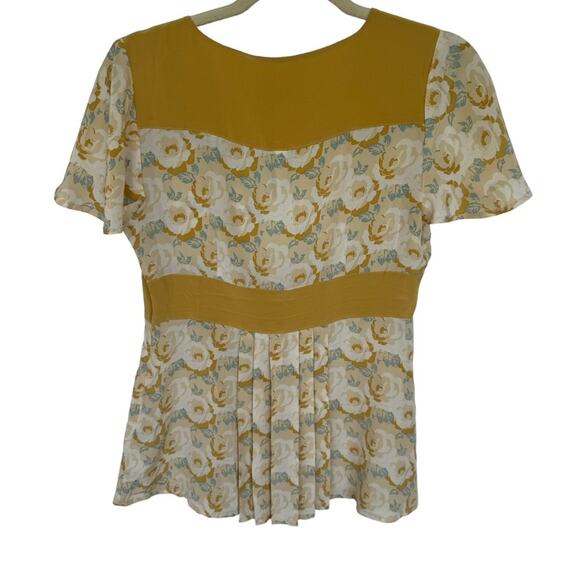 Fossil marigold floral pleated 100% silk v neck flowy blouse medium y2k retro - Picture 2 of 5